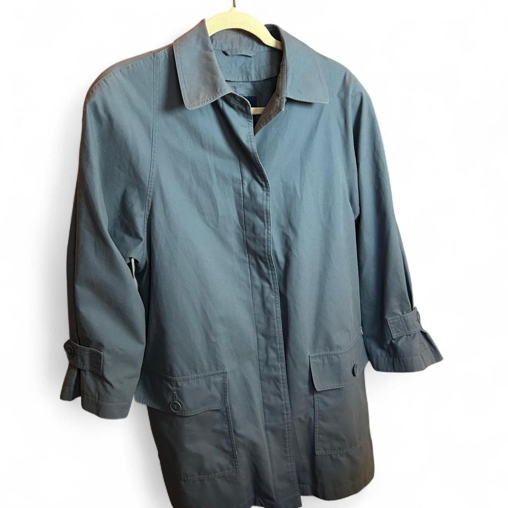 Rare Vintage Slate Blue London Fog Trench Coat Petite 12, Removable Fleece Liner